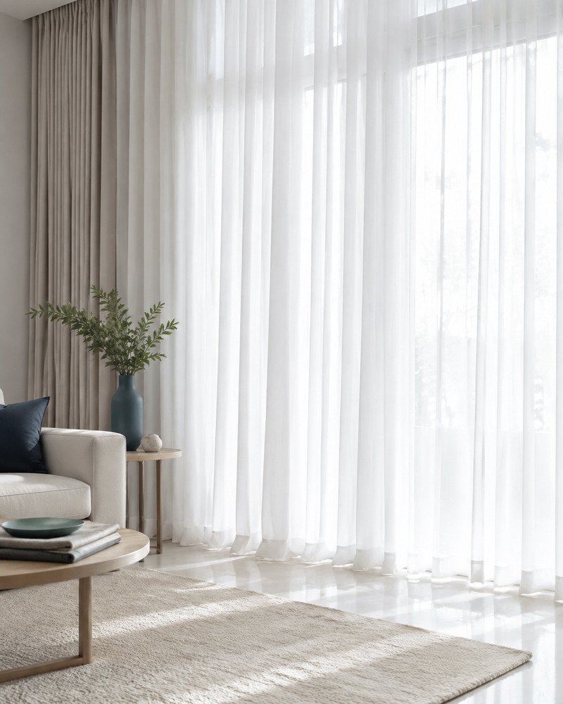 Clean light curtains framing a bright window
