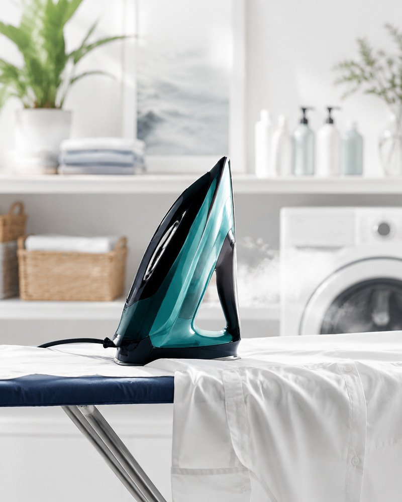 Steam iron pressing a crisp garment